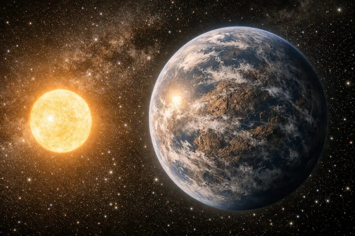 Asztrobiológia témájú lakható zónában keringő exobolygó illusztráció