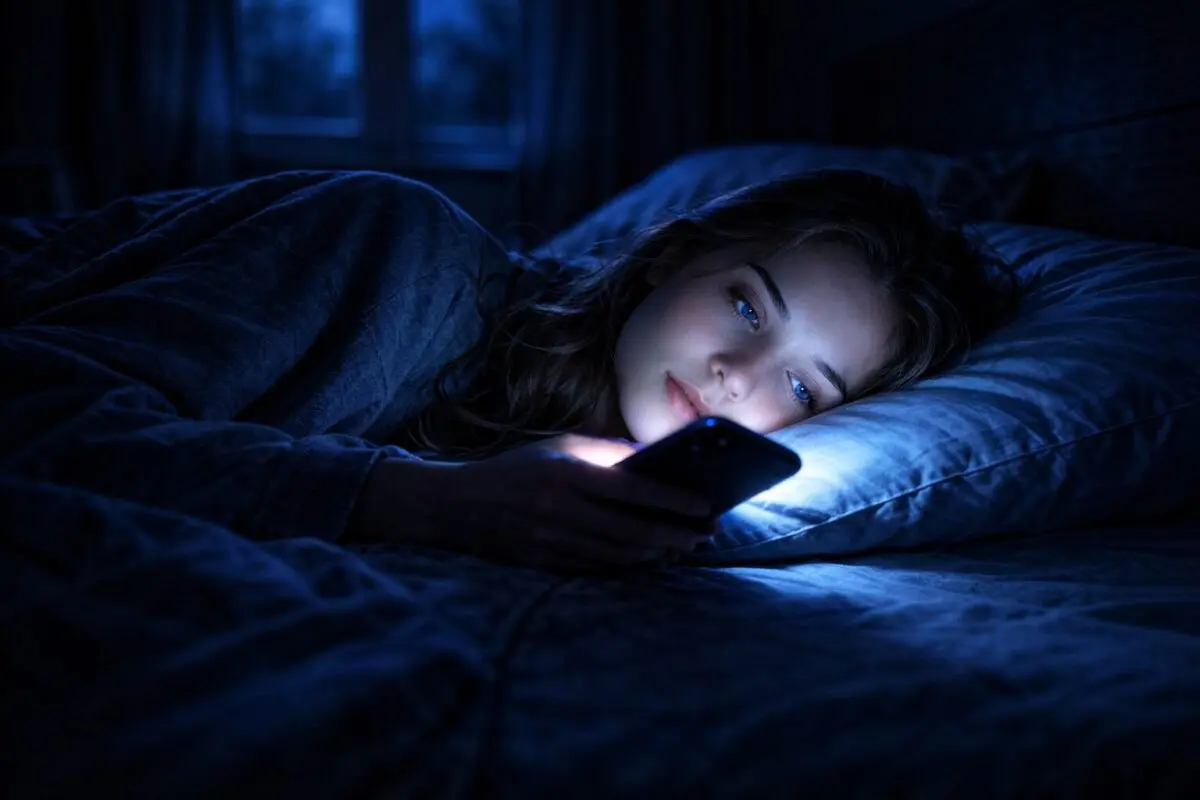 kék fény hatása az alvásra és a melatonintermelés gátlása éjszakai mobilhasználat közben