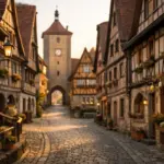 Mesebeli német város favázas házakkal és középkori toronnyal a Német Meseút jubileumi útvonalán