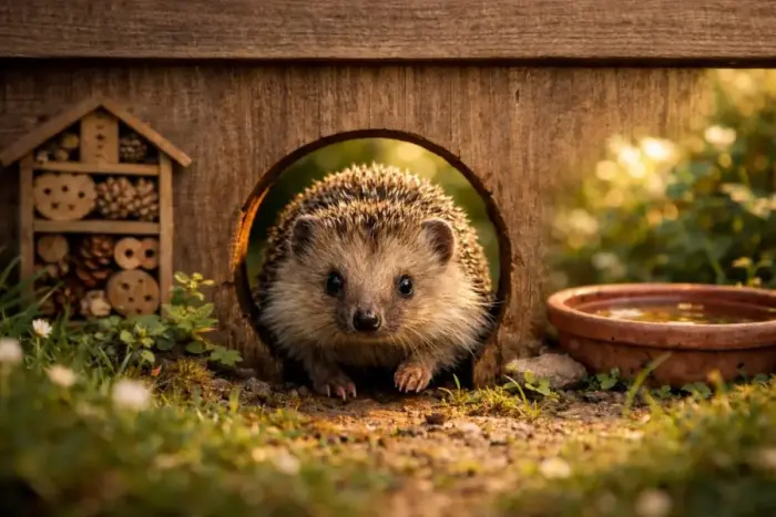 sünbarát kert kialakítása sündisznó-autópályával rovarhotellel és sünházzal 2026-ban