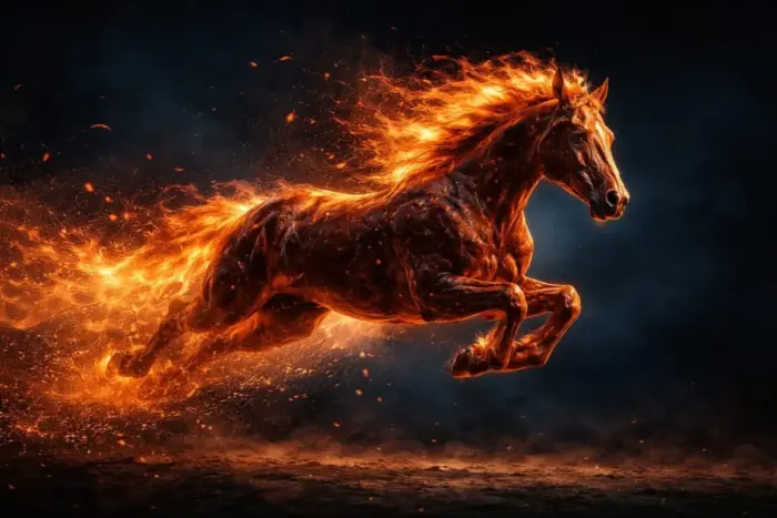 Tűz Ló éve 2026 kínai horoszkóp szimbolikus ábrázolás