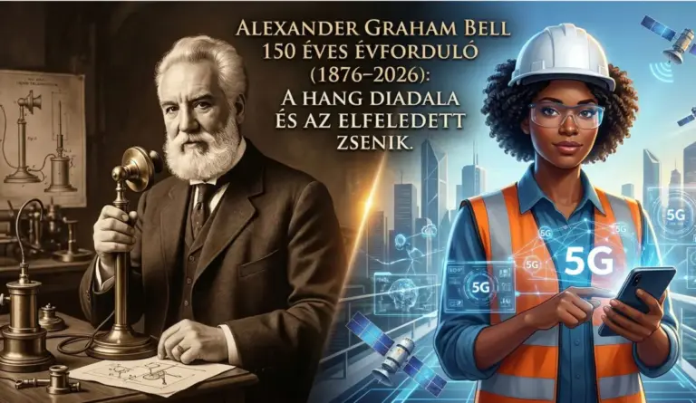 Alexander Graham Bell 150 éves évforduló emlékére készült, múltat és jövőt egyesítő infografika a telefon történetéről.