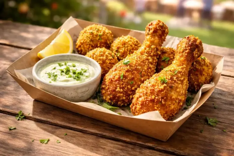 rántott ételek ropogós panírban street food tálcán