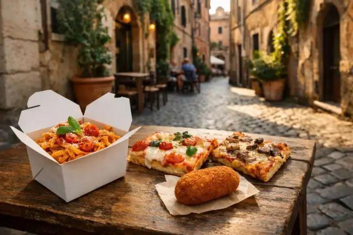Róma olcsó étkezés tippek: friss római tészta, pizza al taglio és street food hangulatos belvárosi környezetben